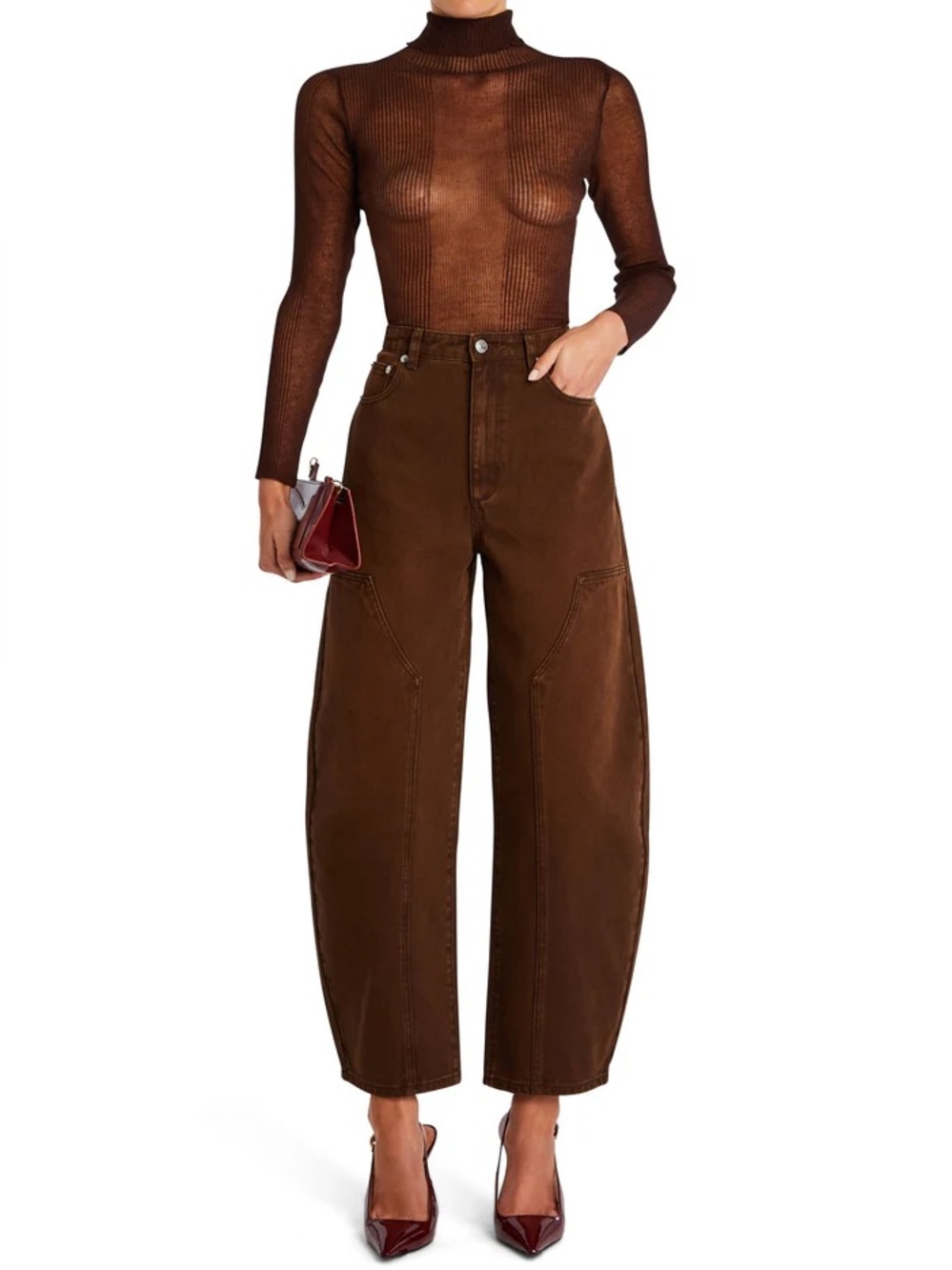 SER.O.YA NWT Piper Sheer Mesh Long Sleeve Chocolate Brown Top